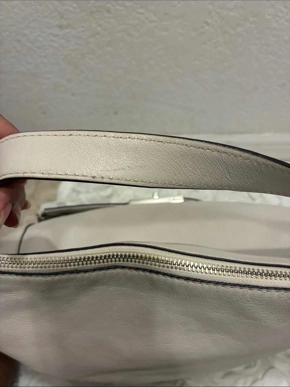 Michael Kors Vanilla Leather Shoulder Hobo with Front Pocket